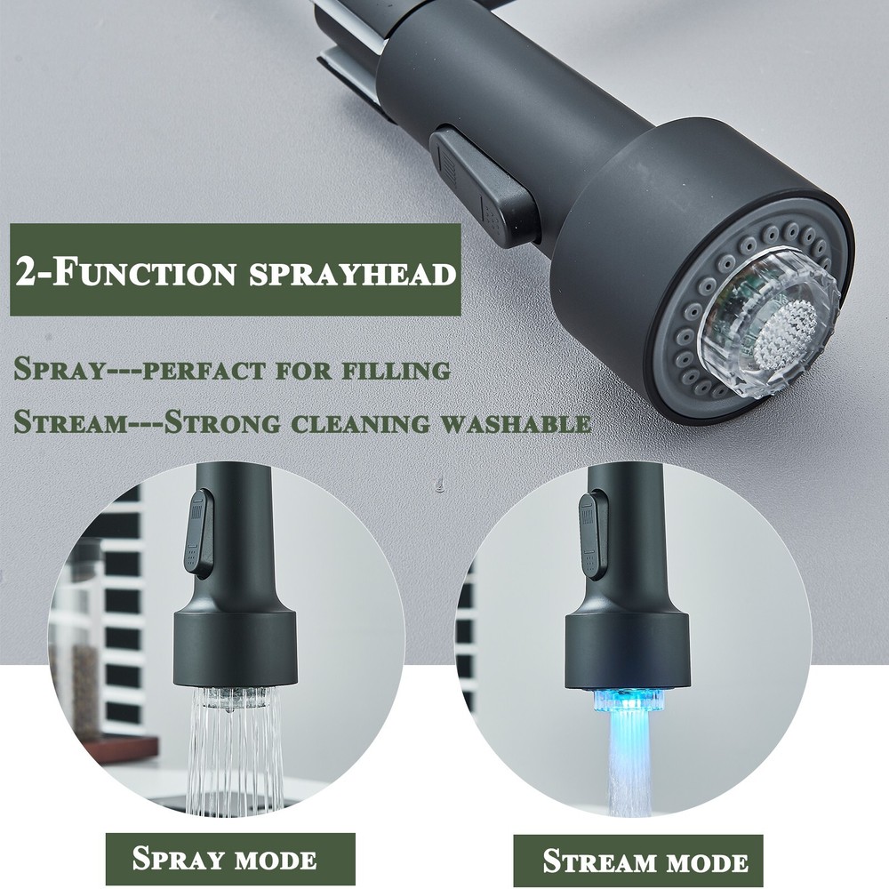 Black Gold LED Kitchen Faucet with Sprayer Single Handle Pull Down Sink Mixer