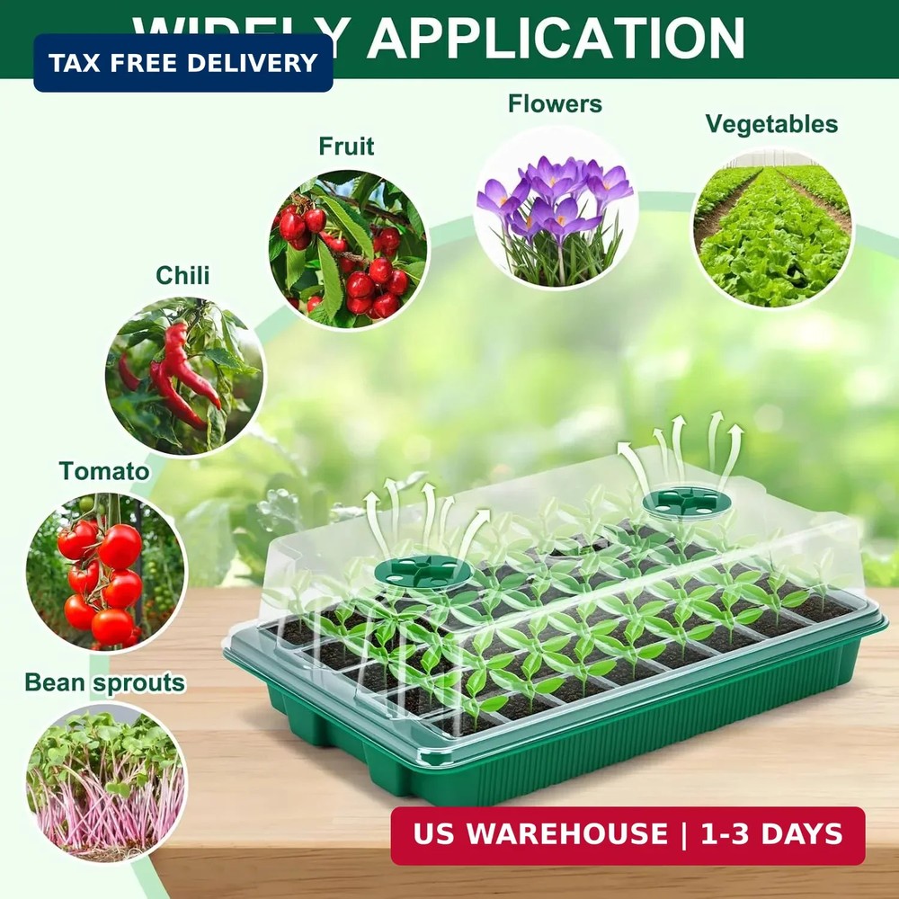 5 Pack Seed Starter Tray Seed Starter Kit (200 Cells Total Tray) with Adjustable