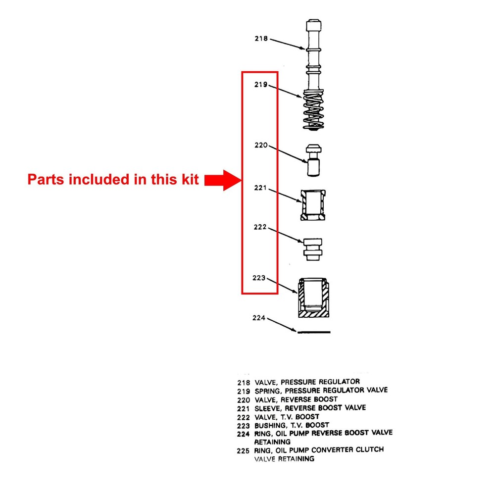 700R4 Pressure Boost Kit includes .500" TV, .296 Reverse Valve & Pink PR Spring