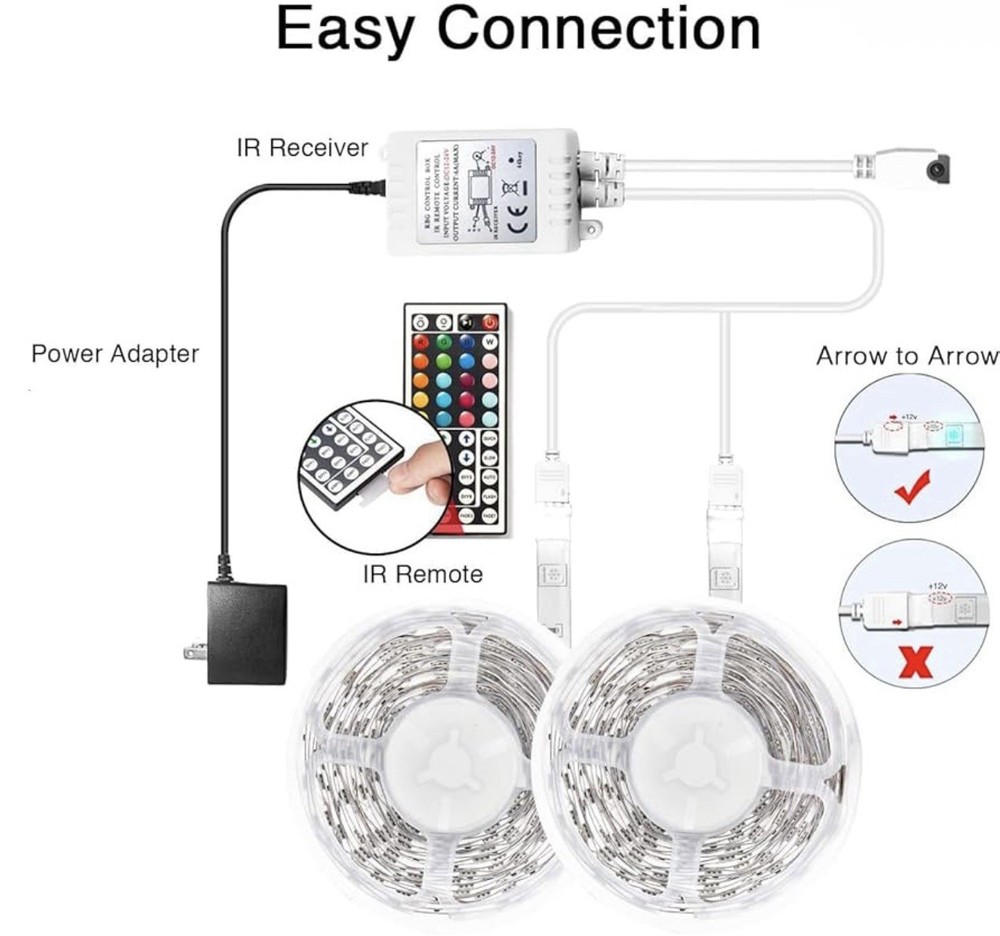 DAYBETTER 60 ft LED Strip Lights w/ 44-Key Remote– Multicolor, Decor, Music Sync