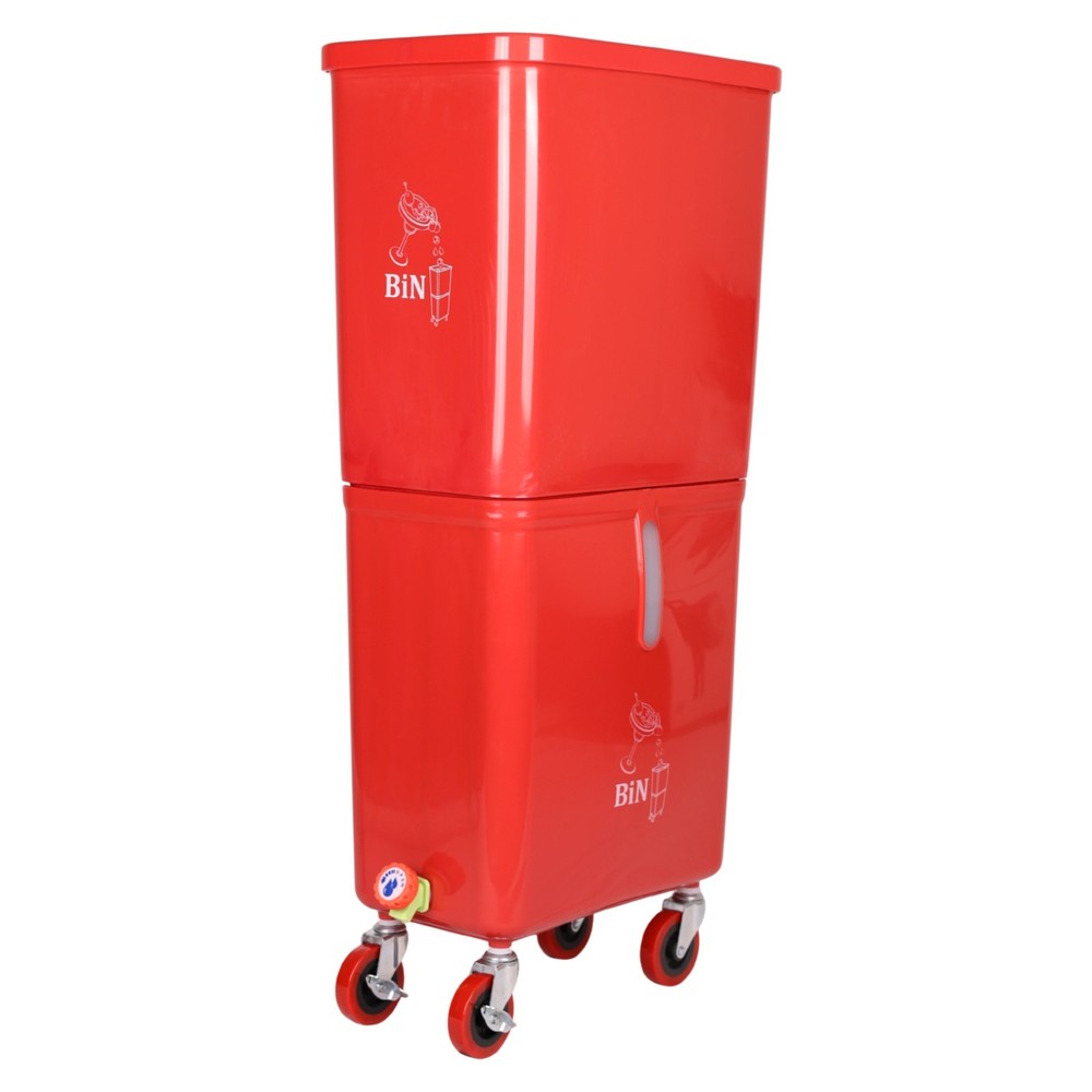 Red Drink Dump Bin w/ Wheels – Dual Compartment Liquid & Trash Disposal