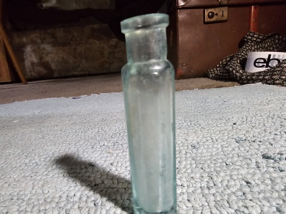 Small Octagon shaped Light Green Antique Bottle EMPTY