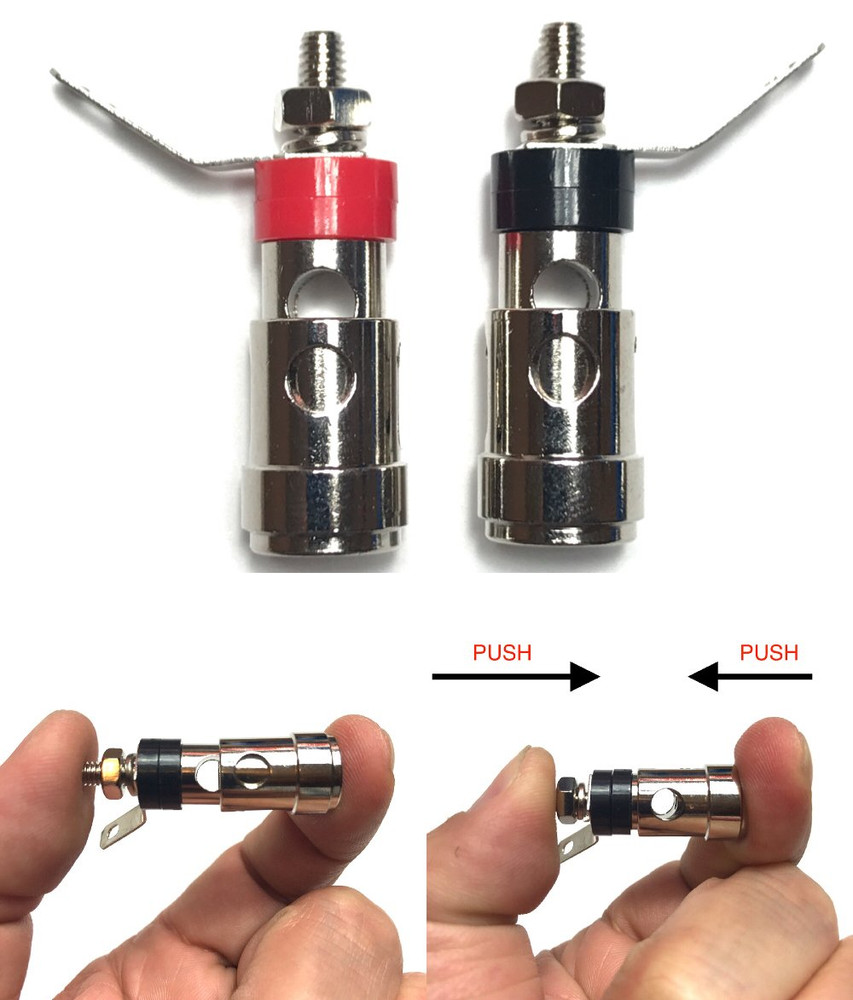 4-Pack Speaker Binding Post Terminals – Spring Loaded Banana Plug Jack Red/Black