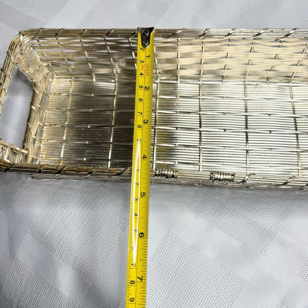 Silver tone Wire Metal Basket Rectangular Medium Size Fall Decor Winter Decor A3