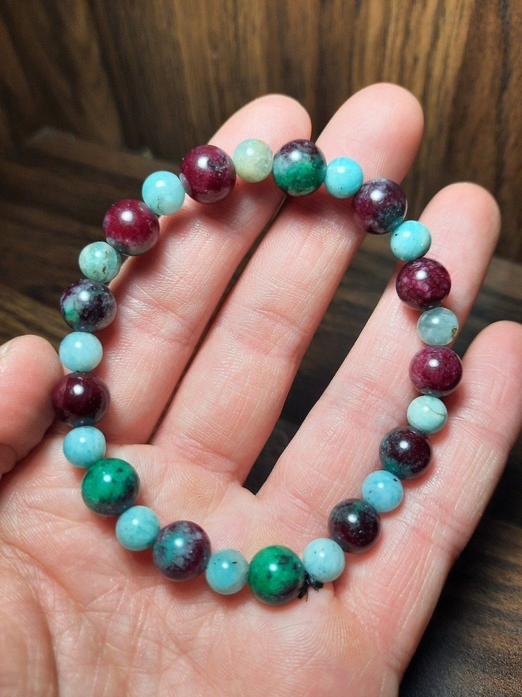 Ruby zoisite x amazonite Crystal beaded bracelet handmade