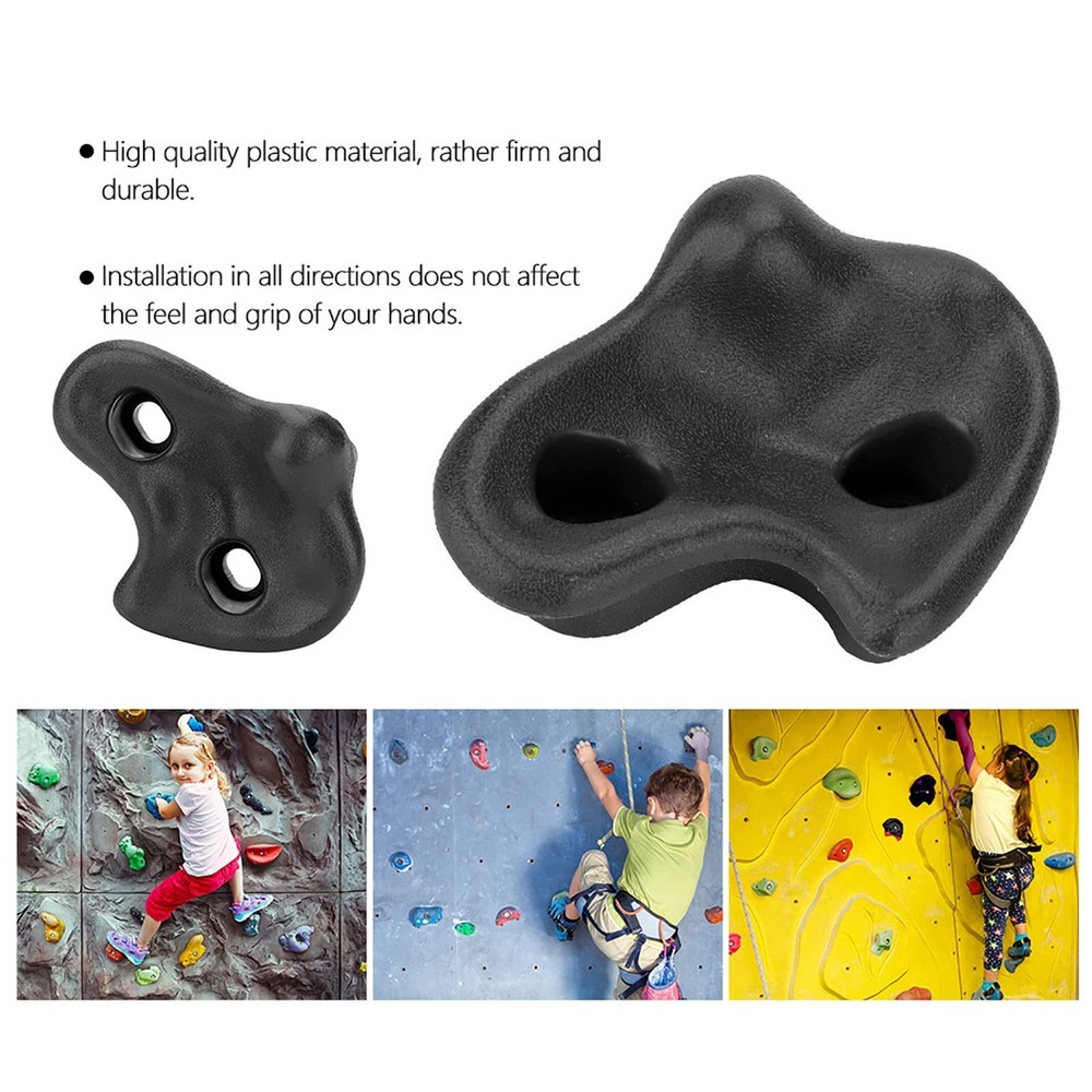 10PCS Black Rock Climbing Holds,Extra Large Hard Plastic Comfortable Rock Cli...