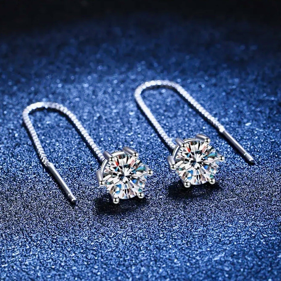 Sterling Silver Moissanite Threader Earrings
