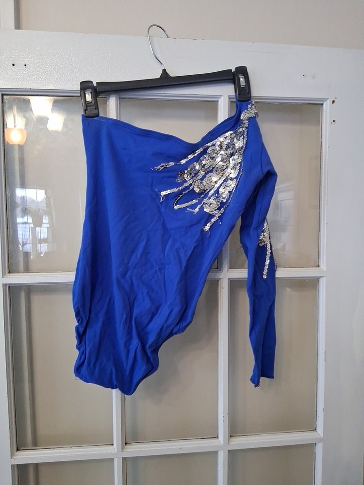 Adult Medium Blue Dance Costume One Arm Sequence D1