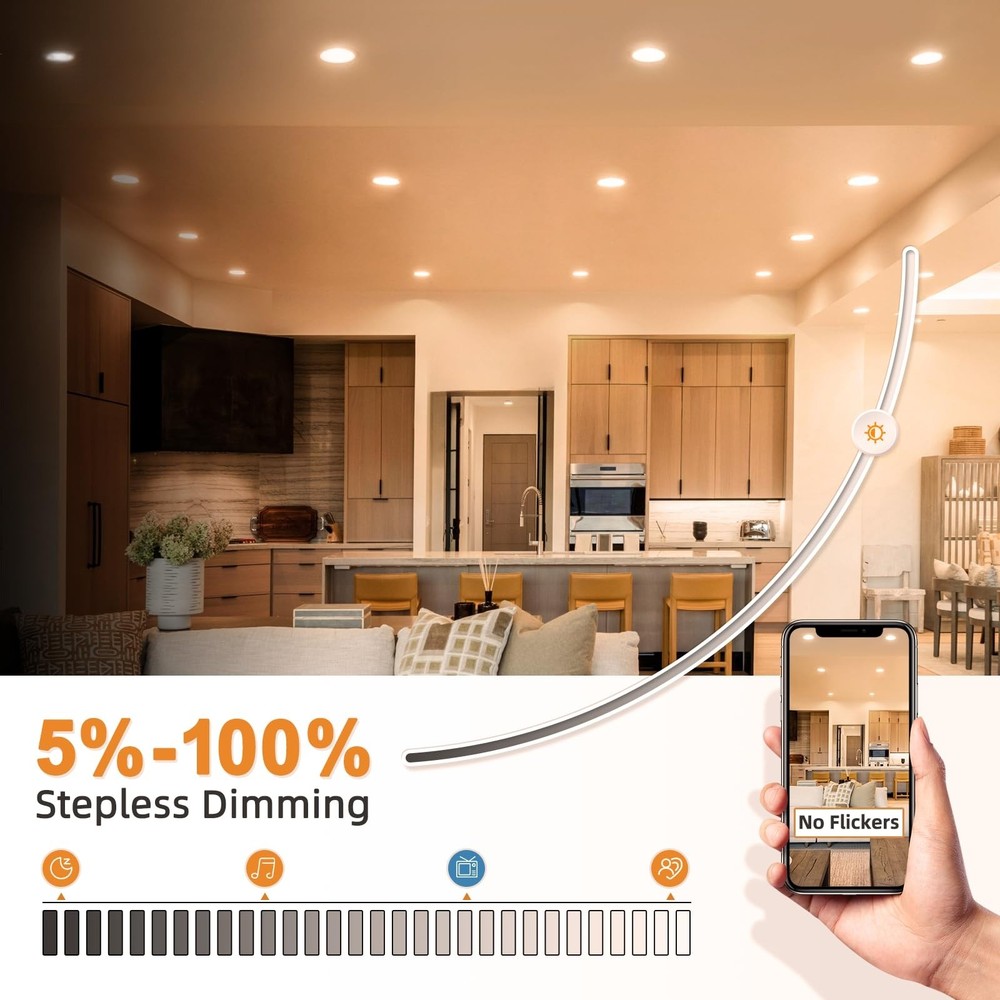 12 Pack 4 Inch 5CCT LED Recessed Ceiling Light Panel Dimmable with Night Light