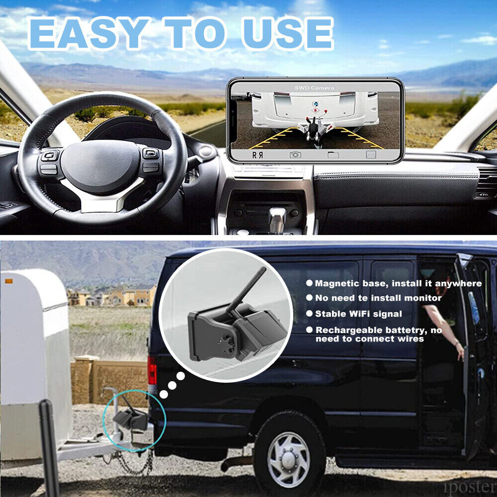 WiFi Backup Camera Magnetic Base Battery Powered Sonix App HD For iPhone/Android