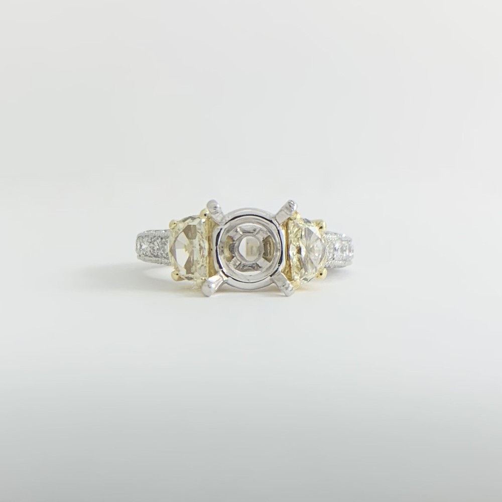 Half Moon Yellow White Pave Diamond Engagement Ring Setting Mounting Platinum