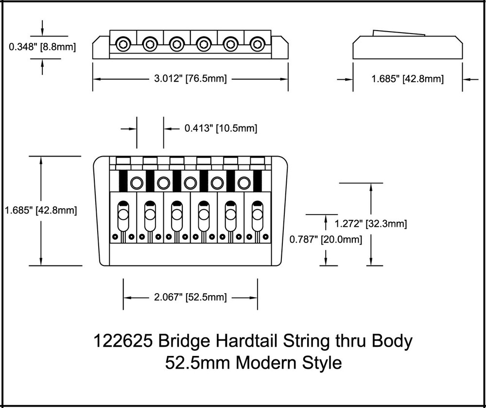 Bridge Hardtail Modern 52.5mm String thru body Chrome Brass Saddle 122625CH