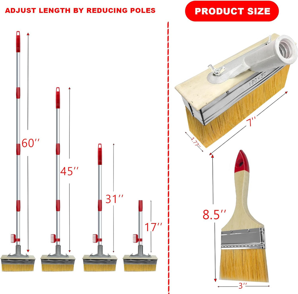 Deck Stain Brush with Threaded Long Handle 7 Inch Deck Stain Applicator, 60" Ext