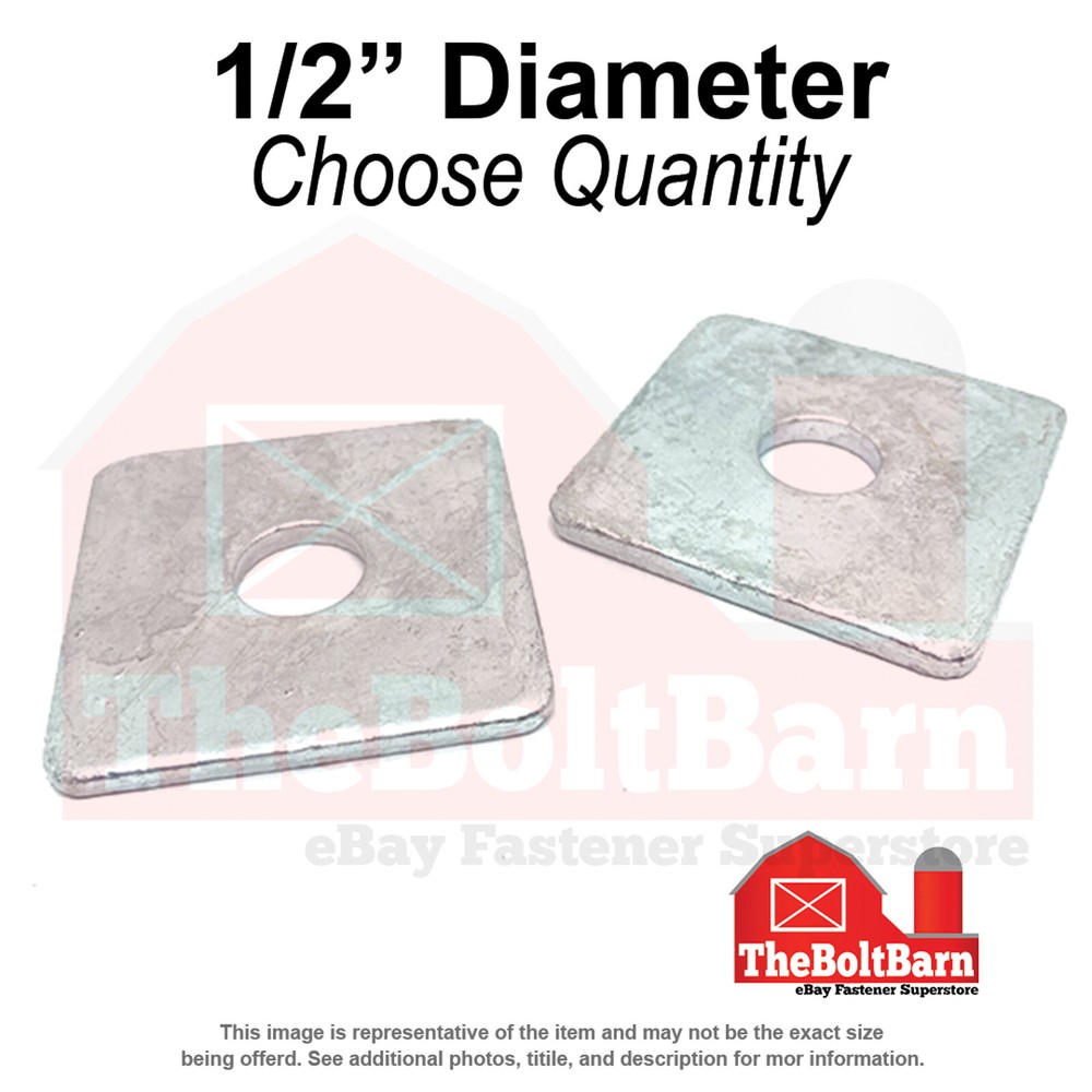 1/2" x 2" Steel Square Plate Washers Galvanized (Pick Quantity)