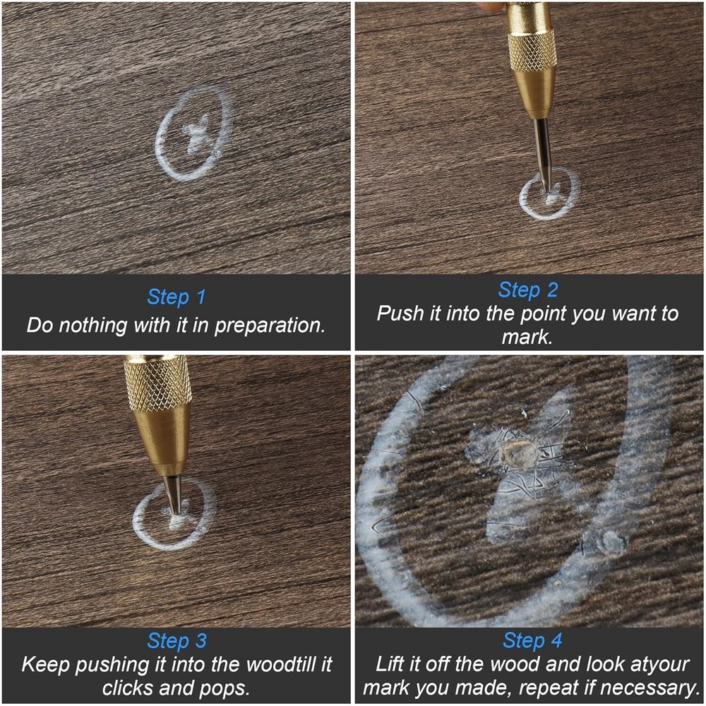 5" Automatic Brass Spring Loaded Center Hole Punch, Adjustable Tension Hand Tool