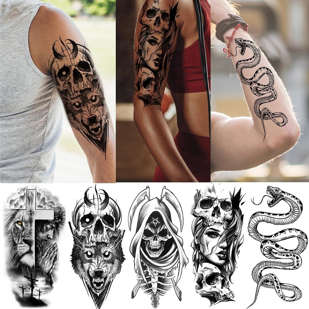 52 Sheets Black Halloween Temporary Tattoos for Large, Tiny, Black(52 Sheets)