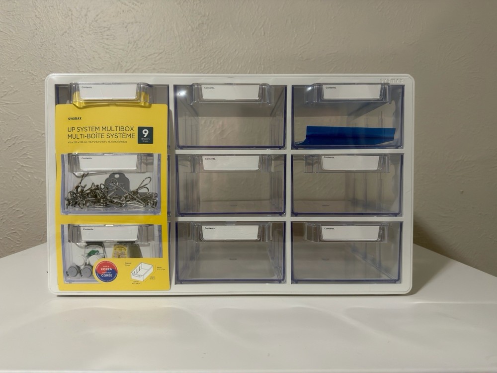 SYSMAX UP System Multibox 9-Compartment Plastic Tool Organizer, White/Clear