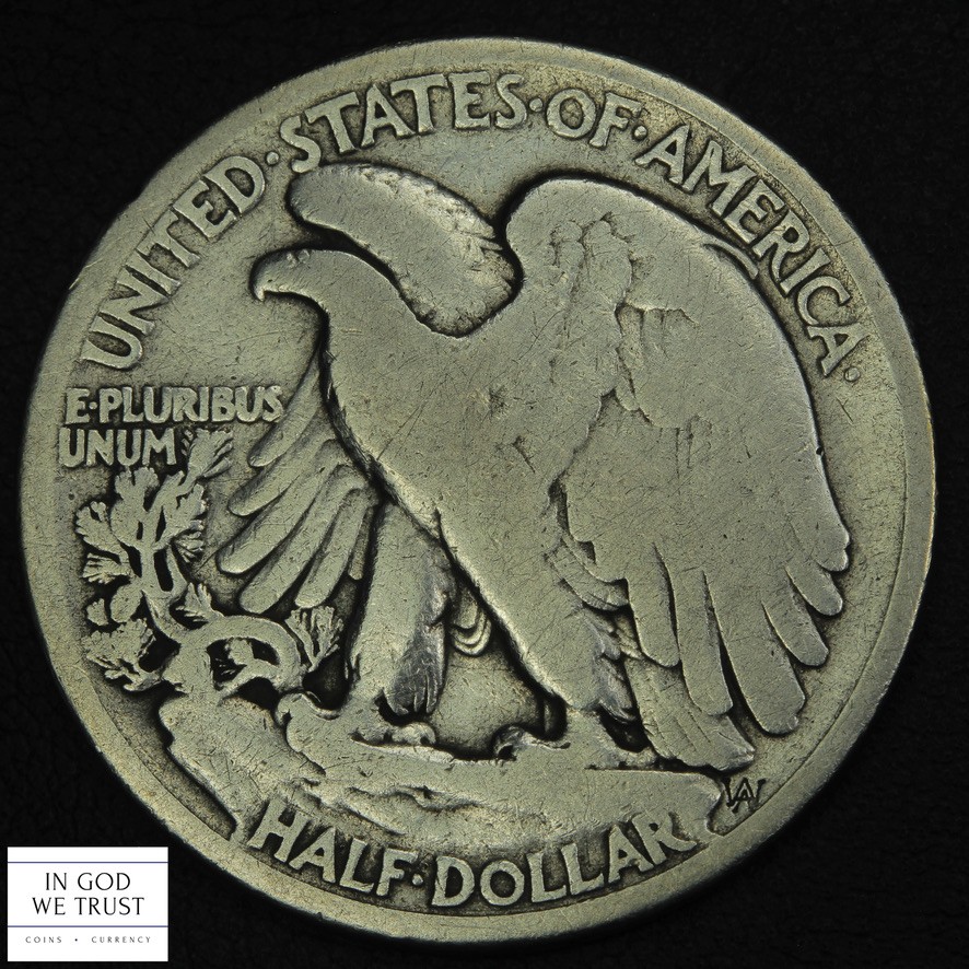 1916 D Walking Liberty Silver Half Dollar 50C - Cleaned