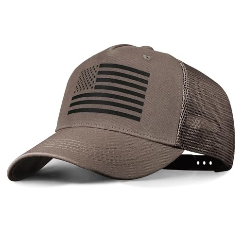 American Flag Trucker Hat - Snapback Fitted Cap for Medium-Large Deep Coffee