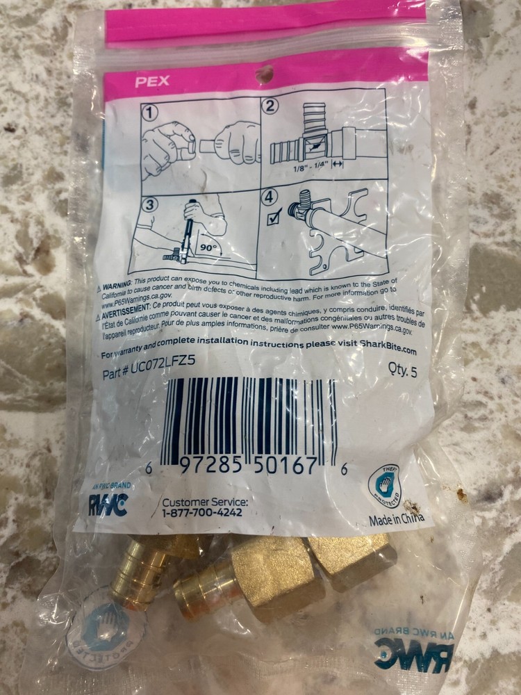 SharkBite 5 PACK PEX 1/2" x 1/2" FNPT Female Adapter Brass