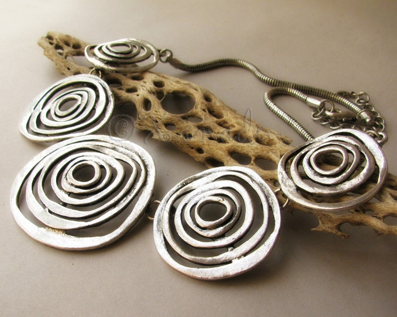 Silver Concentric Circles Statement Necklace - Artisan Crafted Silver Necklace