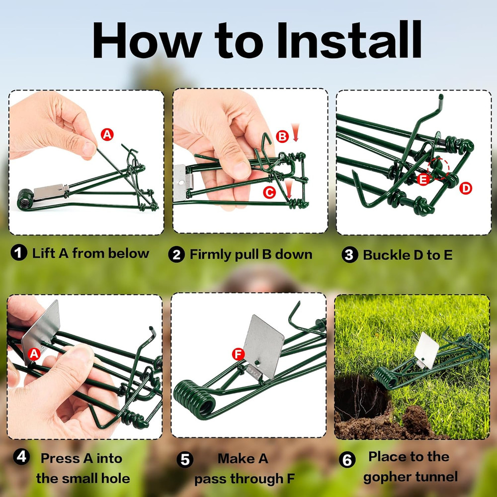 10 Pack Gopher Traps - Reusable Metal Gopher Trap, Easy Set Weather Proof Mole V