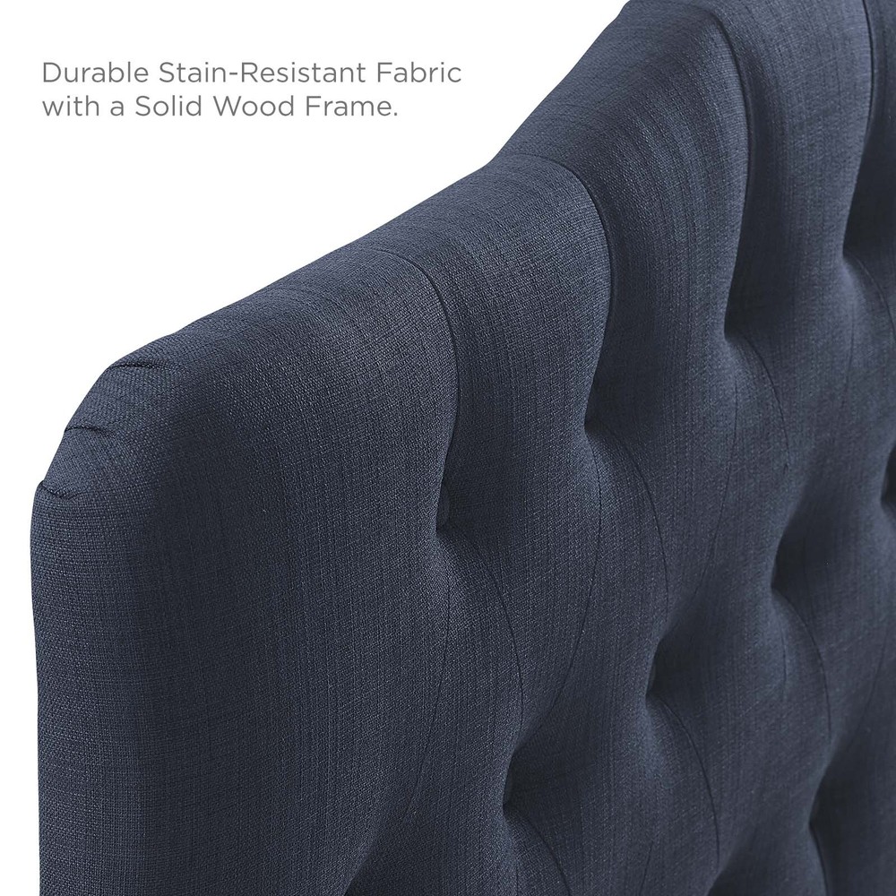 Modway Button Tufted Padded Upholstered Fabric Queen Size Headboard in Navy