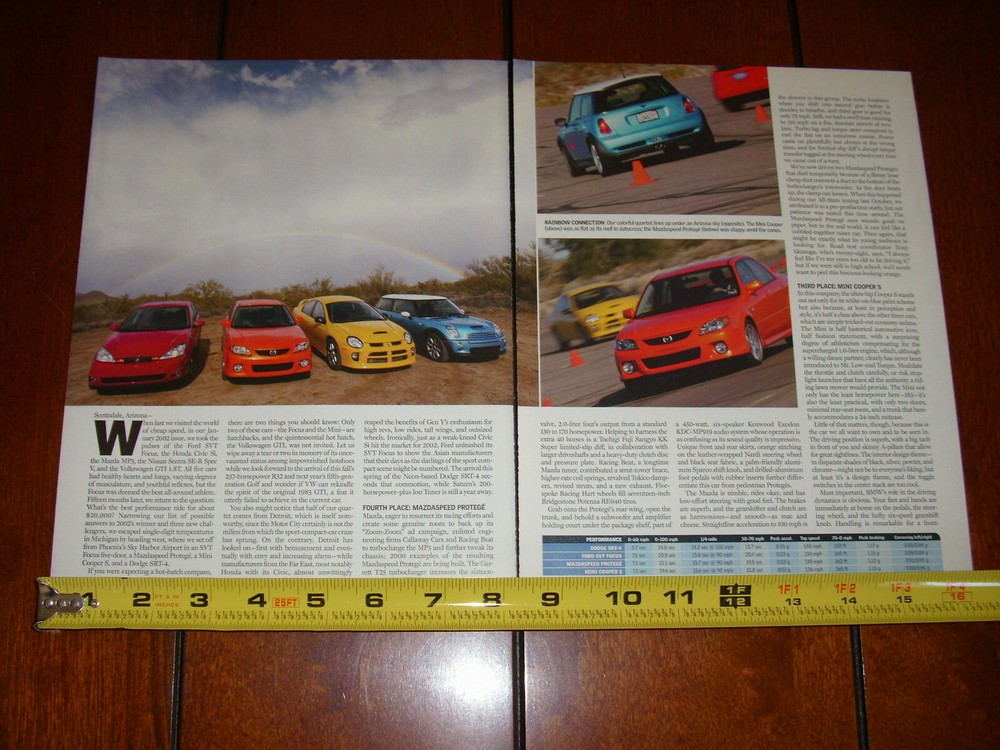 DODGE SRT4 vs. FORD SVT FOCUS vs. MINI COOPER S MAZDASPEED ORIGINAL 2003 ARTICLE