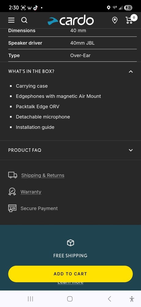 Cardo Bluetooth Packtalk Edgphones