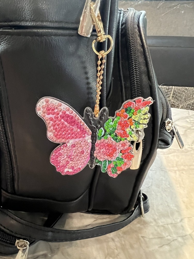 Diamond Painted Keychain / Ornament Pink Butterfly