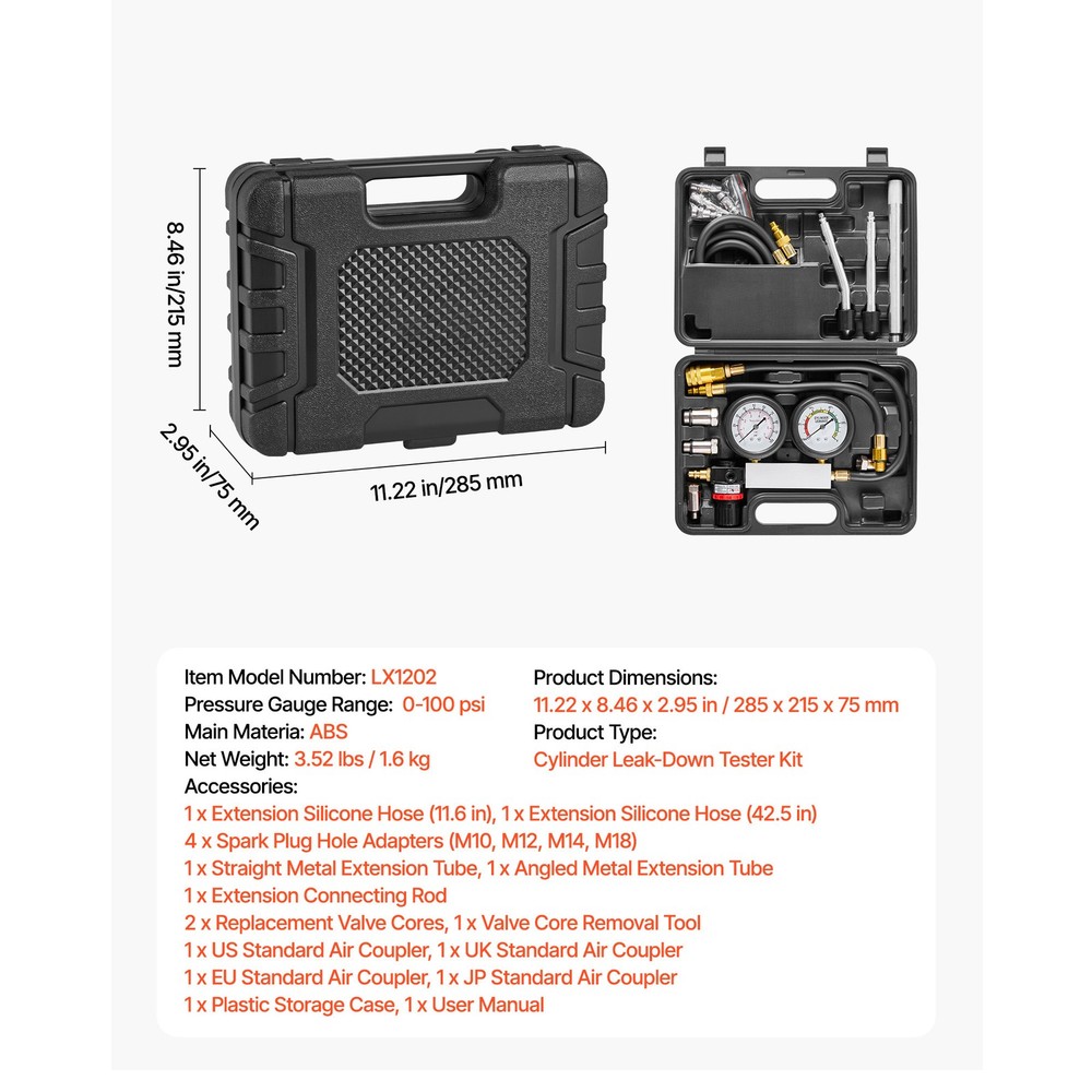 Uimoso Engine Cylinder Compression Tester Kit 0-100 PSI Leak Detection Tool
