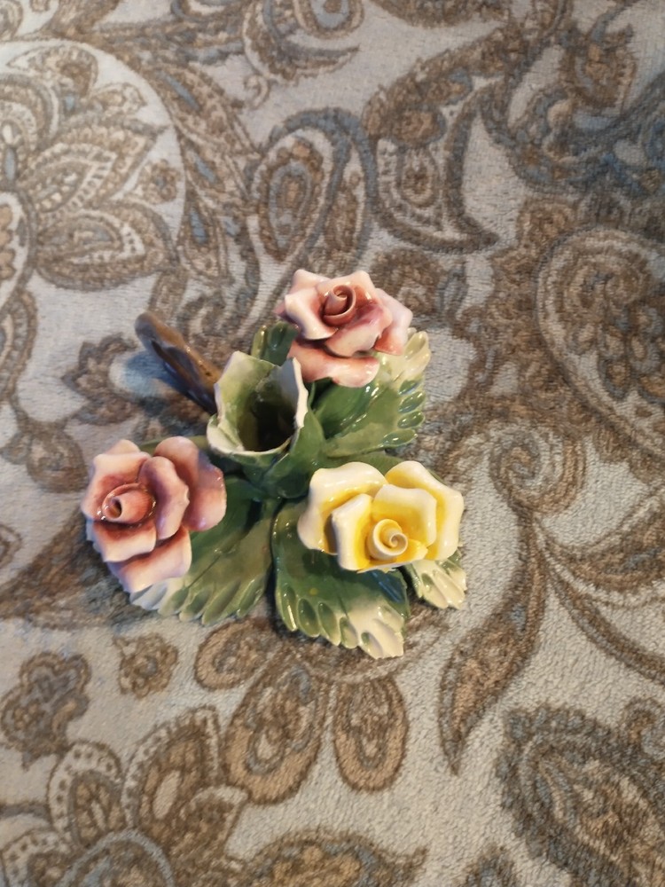 Capodimonte Flowered Bowl And Candlesticks