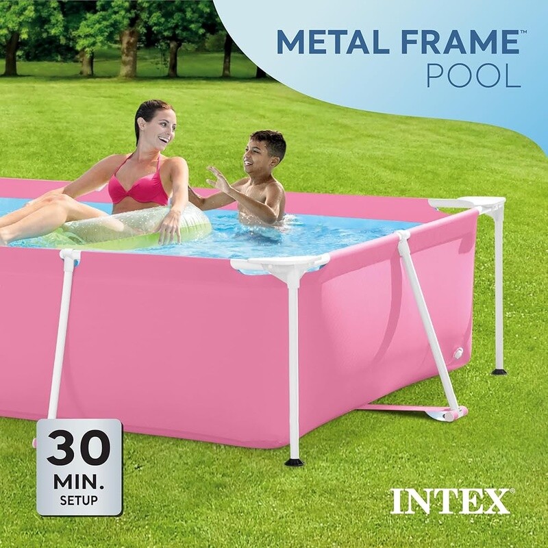 Rectangular Metal Frame Above Ground Pool Easy Setup Puncture Proof Summer Fun