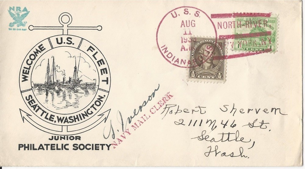 ☆ USS INDIANAPOLIS CA-35 SHIP NAVAL COVER DATED AUGUST 11, 1933 ☆