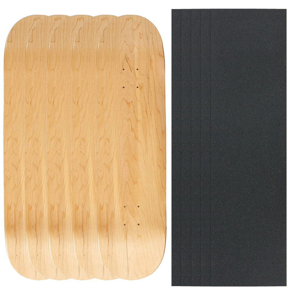 5 Blank Skateboard Decks 8.25" Natural + Griptape
