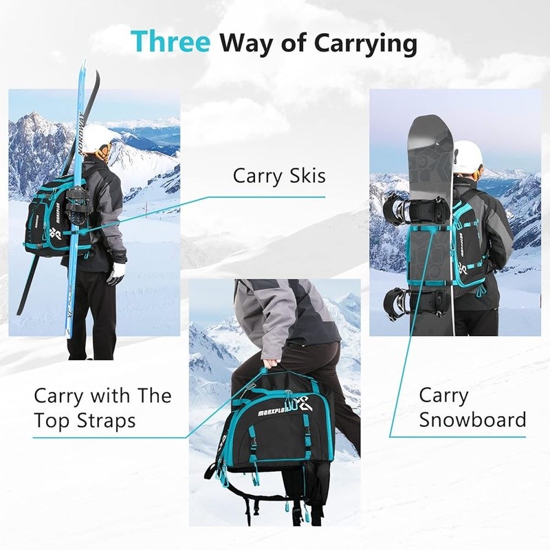 Ski Boot Backpack Waterproof Durable Storage Ski Helmet Goggles Snowboard Gear