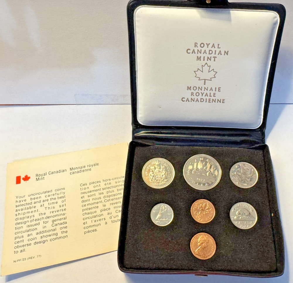 1977 Canada Specimen Double Cent 7 Coin Set Featuring Voyageur $1