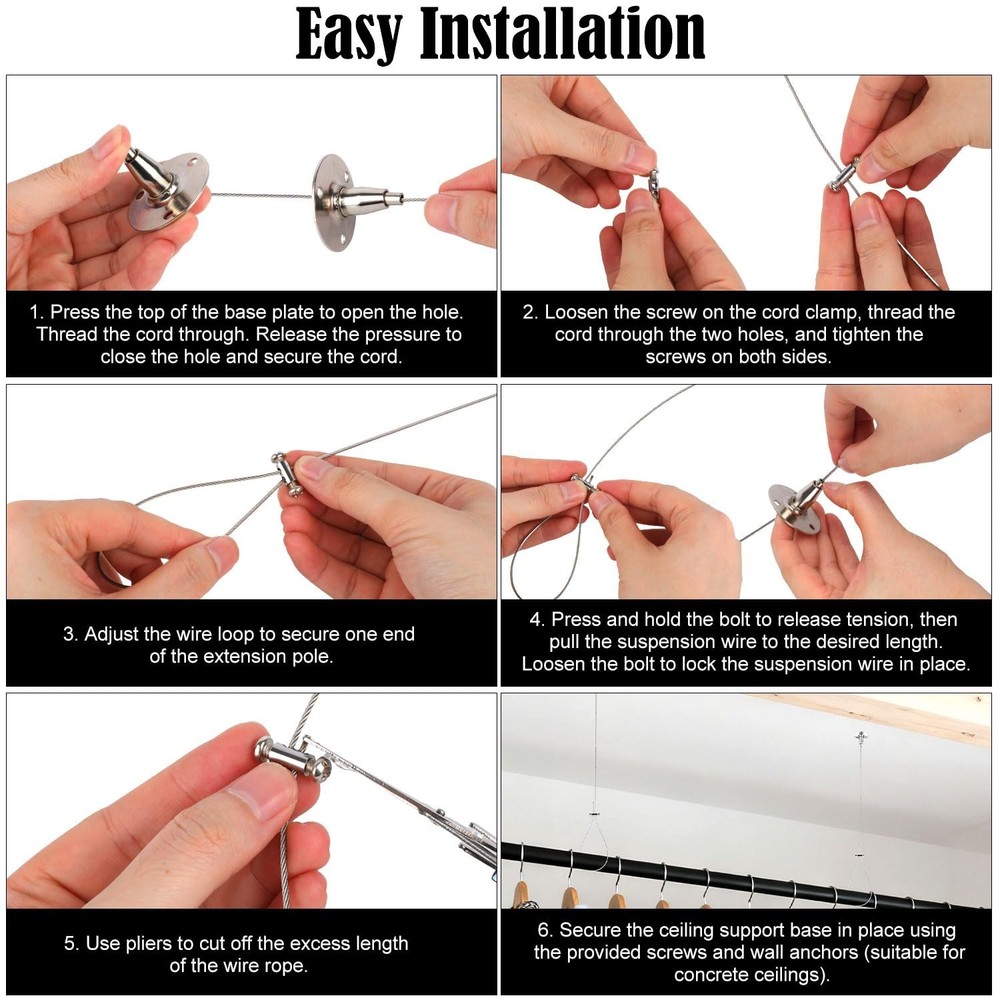 Closet Rod Ceiling Support Kit, Adjustable Wardrobe Pipe Bracket Heavy Duty B...