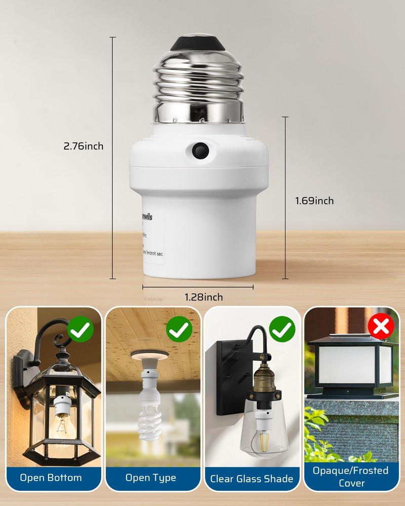 DEWENWILS Light Sensor Socket E26/E27 Socket Adapter for Incandescent/CFL/LED