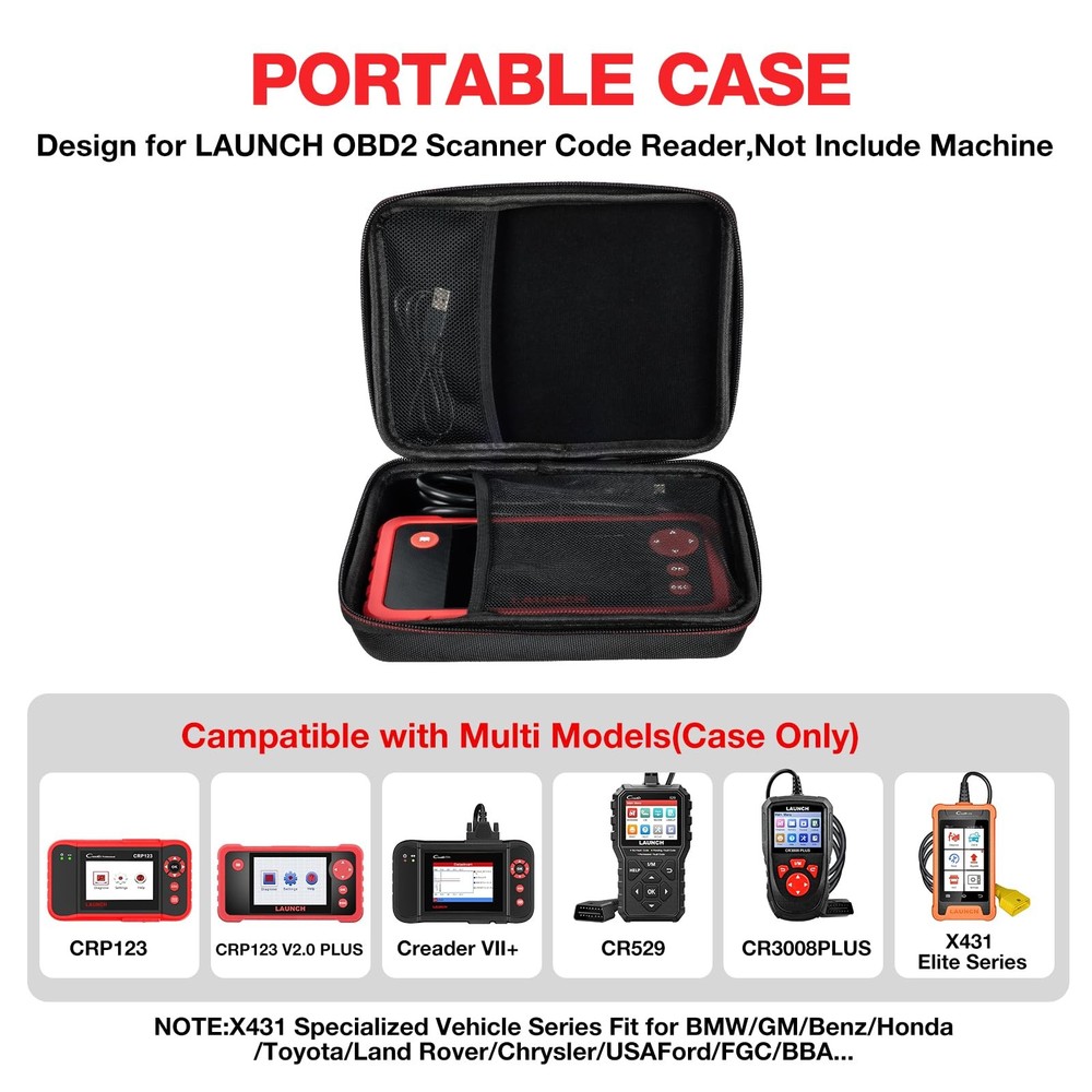 KINGBOLEN Protective Case Storage Bag for OBD2 Scanner Launch Black