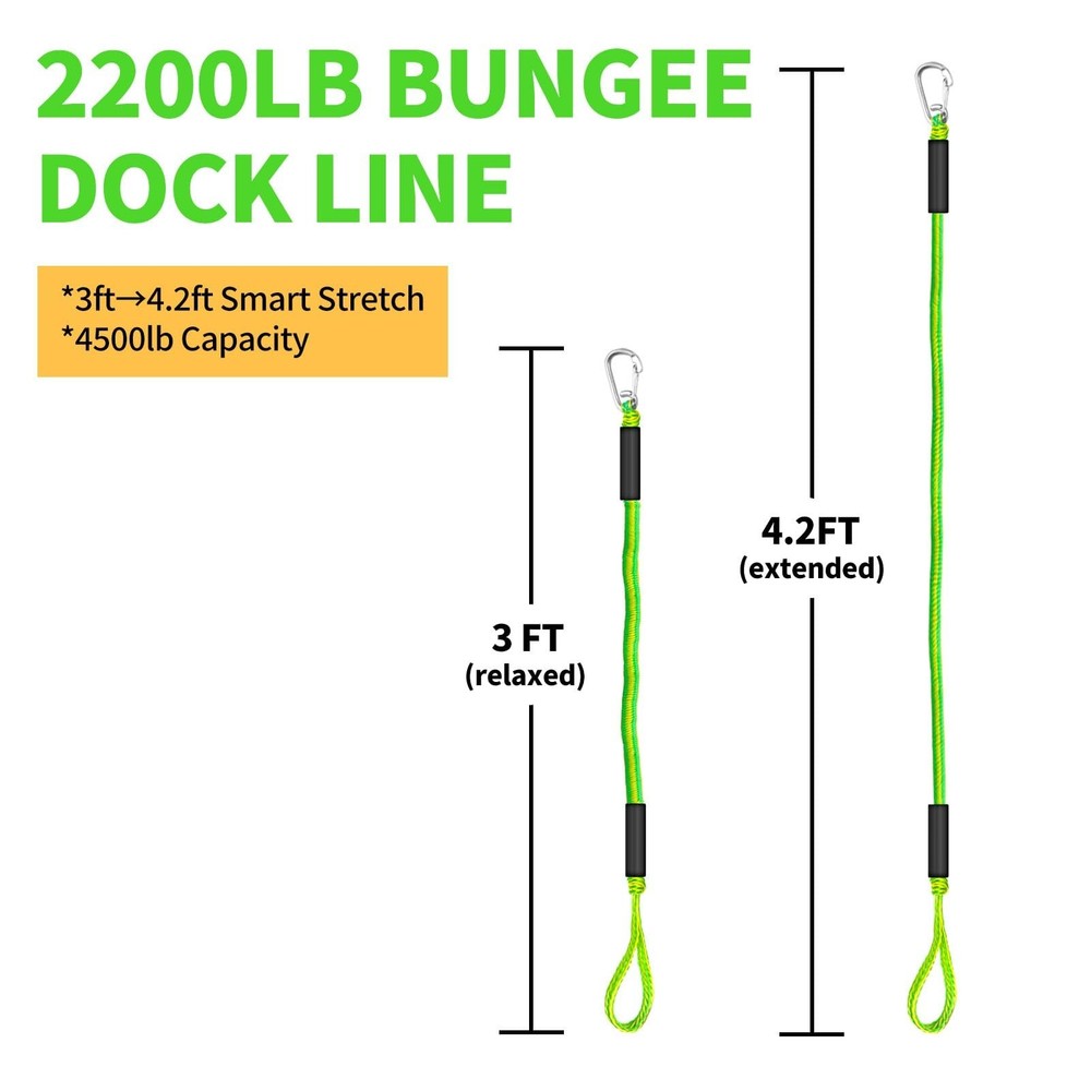 3FT Bungee Dock Lines for Boats, Single Hook Boat Ropes for Docking with Loop...