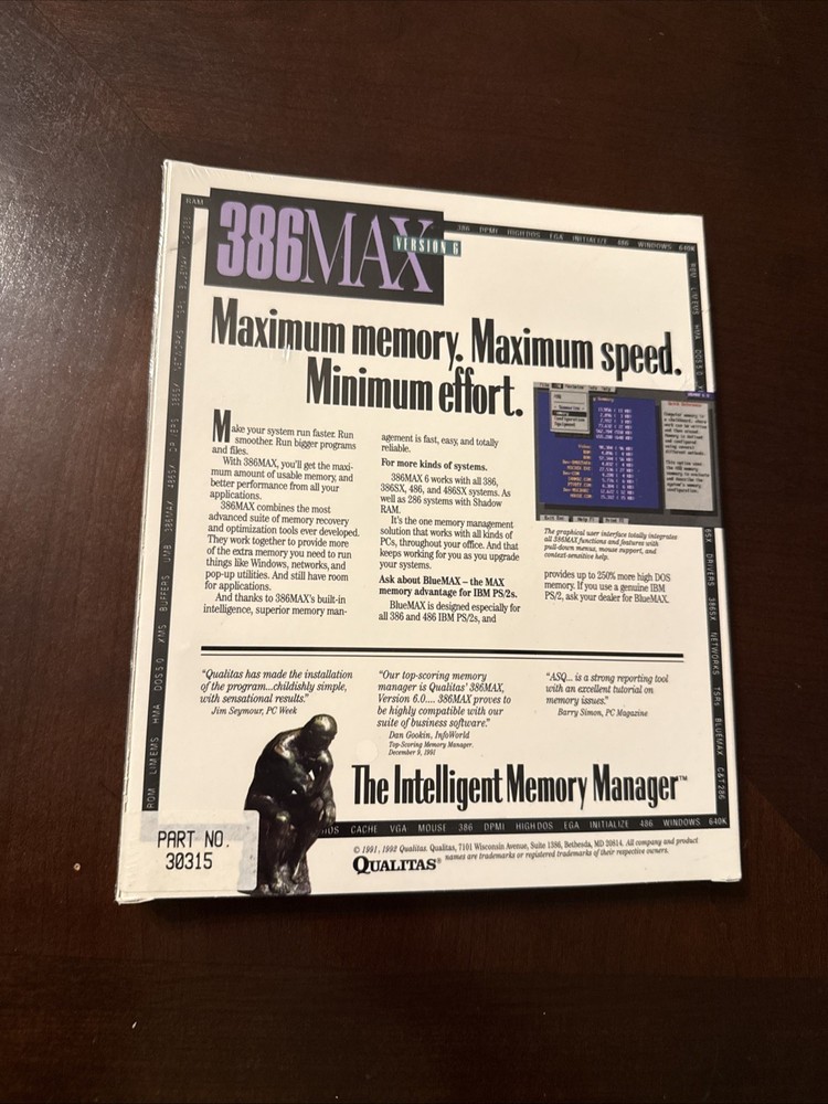 Qualitas 386MAX Version 6 – Vintage DOS Memory Manager Software – New Sealed