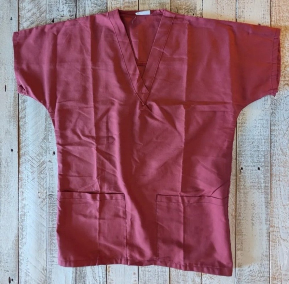 NWOT Maroon Solid Medical Scrub Top V-Neck Front Pockets