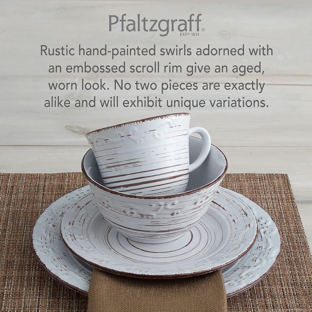 16-Piece Trellis Stoneware Dinner Set for 4 - Timeless Elegance & Versatility
