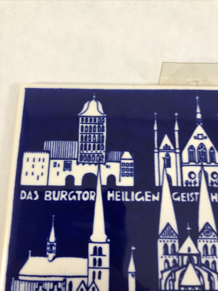 Alfred Evers Tile Wall Decor Blue Ceramic Art German Churches Artwork Lübeck