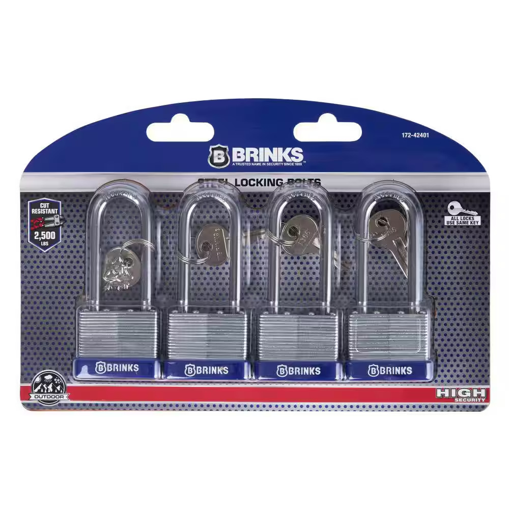 Brinks Padlock 4 Pack 40mm Laminated Steel Keyed Lock Shackle Heavy Duty Strong