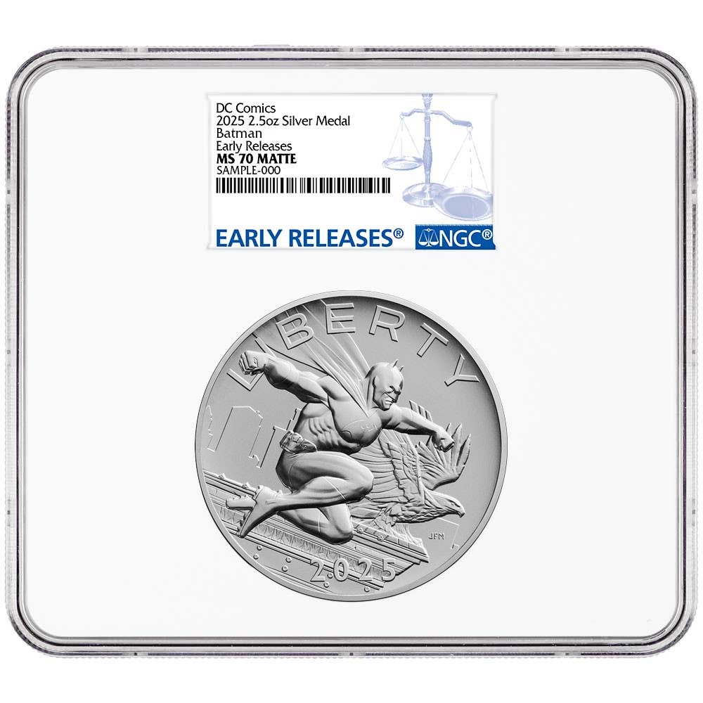 2025 Batman DC Comics 2.5 oz Silver Medal NGC MS70 ER Blue Label