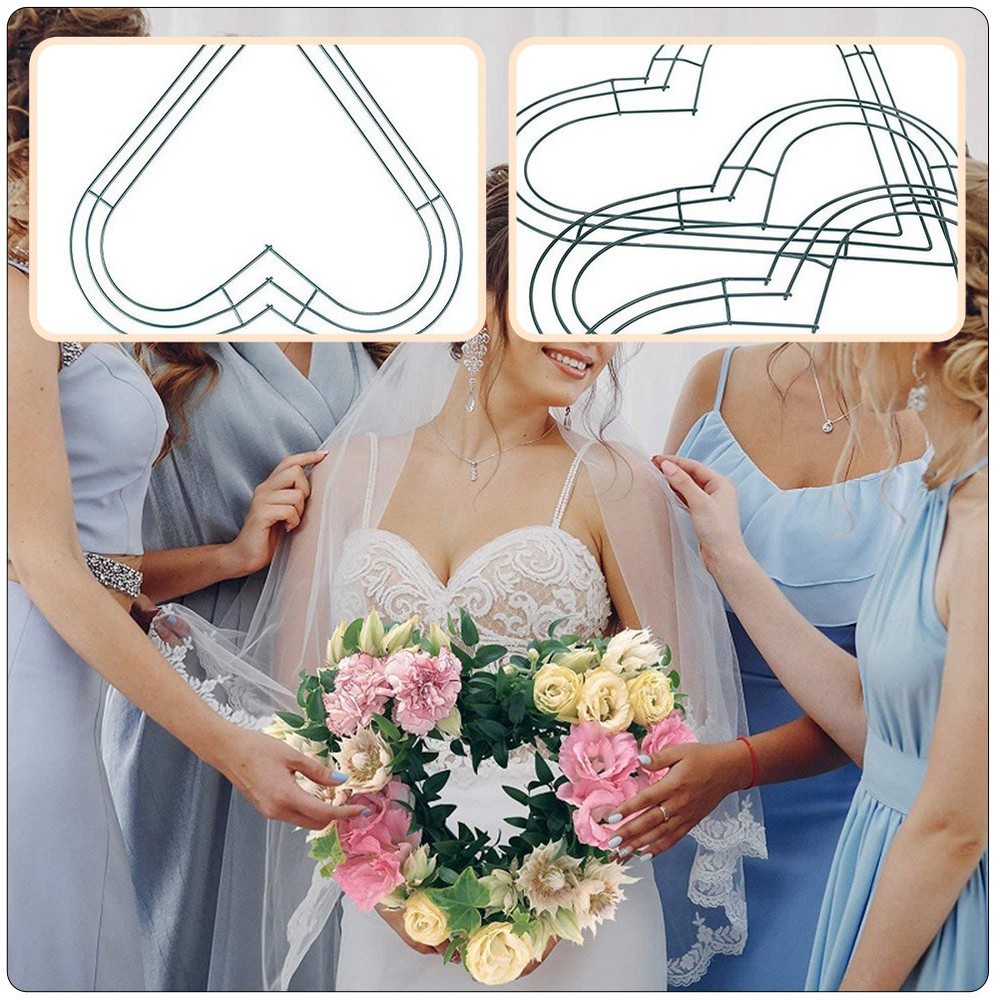 4 Pcs Iron Wreath Circle Flower Hoops DIY Frame Heart Shape Form