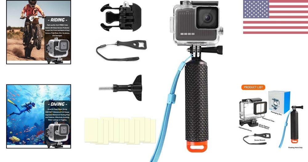 Underwater Diving Case for GoPro Hero 4K 60M - Includes Handle & Protection Kit