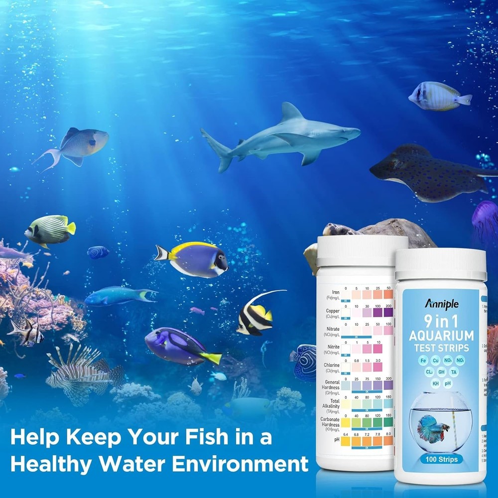 Complete Aquarium Testing Kit - 100 Strips, Tubes & Thermometer Included